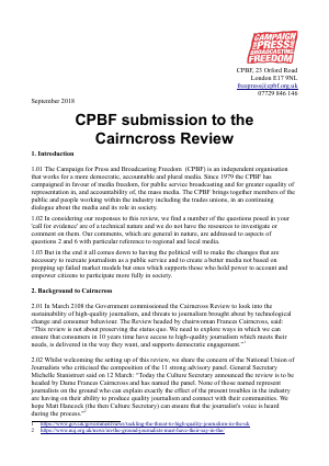 First page of CPBF_submission_to_Cairncross_review.pdf